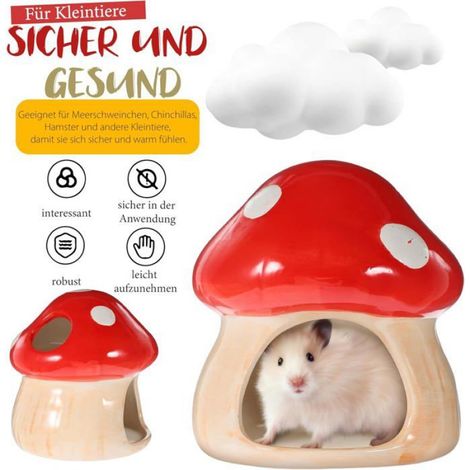 Maison en céramique pour rongeurs - OKZ® - Forme de champignon - Céramique durable - Facile à nettoyer - Inodore (1/5)
