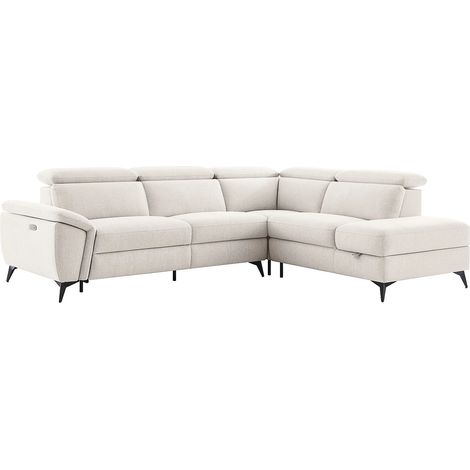 Divano ad angolo destro con penisola a destra con meccanismo relax elettrico in tessuto mèlange beige CADILO (1/5)