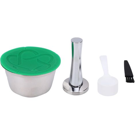 Capsule di caffè ricaricabili, filtro per caffè riutilizzabile in acciaio inox con 4 coperchi e cucchiaino, spazzolino.