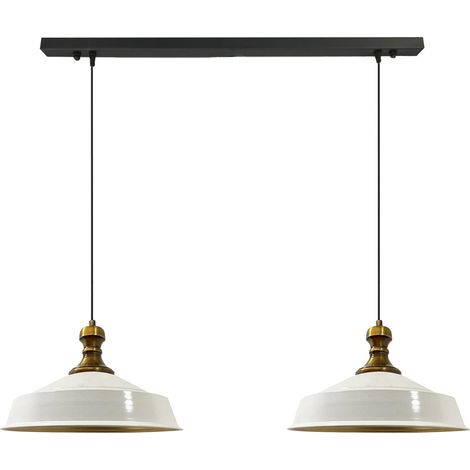 Industrielle Doppel-Pendelleuchte aus Handbemaltem Weiß Metall – Vintage-Kronleuchter E27 Ø40 cm für Wohnzimmer, Schlafzimmer oder Esszimmer (1/5)