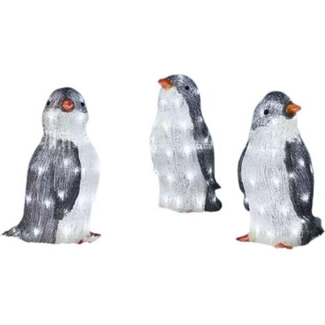 Ornement lumineux en acrylique pingouin 3 – Décoration de Noël avec lumières LED blanc chaud – Pour cour et porche (1/5)