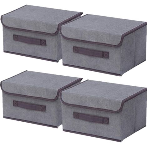 Storage Box with Lid, Fabric Storage Box, Fabric Storage Cube, Folding, Storage Boxes for Closets, Clothes, Wardrobes, Toys (26 x 19 x 16 cm/4 Pack, Grey) (1/5)