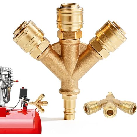 Répartiteur air comprimé 3 voies avec 3 raccords, connecteur accouplement en laiton, accessoires air comprimé, NW 7.2 1/4 AG W Distributeur air, 3 raccords air comprimé en laiton (1/5)