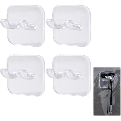 Porte-rasoirs de douche en 4 pièces, crochets auto-adhésifs pour rasoirs, revêtement mural imperméable, 2025. Porte-crochets pour éponge de douche détachable et réutilisable (transparent).
