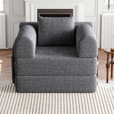 Sofá cama de 1 plaza 94x91x70 cm, 2 en 1 de chenilla con espacio de almacenaje en los reposabrazos, estructura de metal - Gris (1/5)