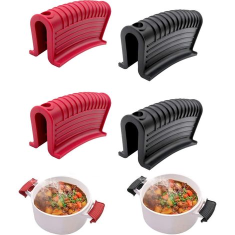 Fundas de silicona para mangos de ollas y sartenes de hierro fundido, diseño en negro y rojo, 2 pares. (1/5)
