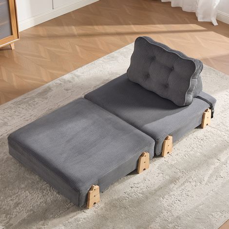 Fauteuil convertible 1 place en lit pliant 90x86x84 cm en velours côtelé gris foncé, pieds en bois (1/5)