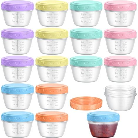 18 Petit Pot Conservation 120 ml avec Échelle Graduée, Pot Repas Étanches avec Couvercle, Boite Alimentaire Plastique Réutilisables, Boite Hermétique Alimentaire pour Sauces (6 Couleurs) (1/5)