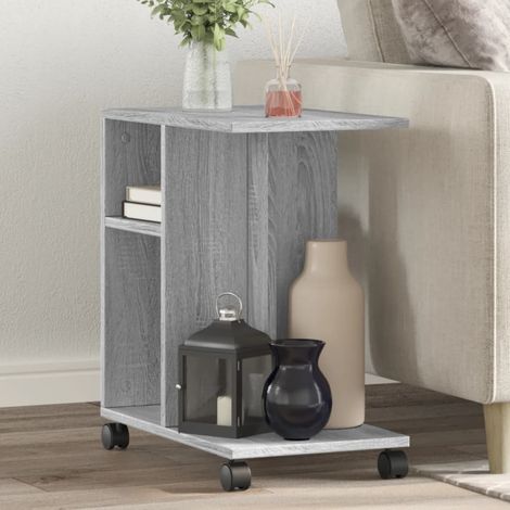 Mesa auxiliar ruedas madera ingeniería gris Sonoma 50x30x55 cm vidaXL