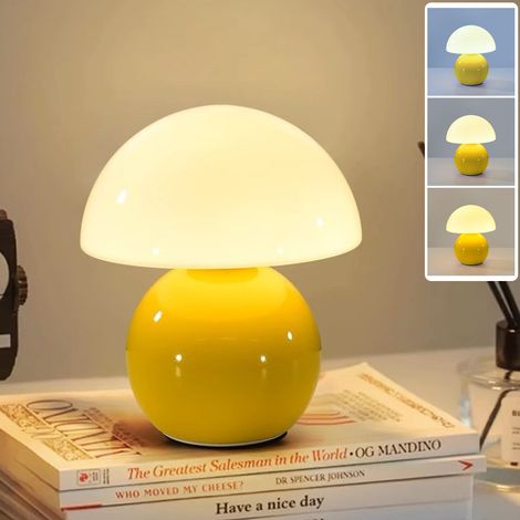 Lampe de table champignon, lampe de chevet à intensité variable, lampe artistique à base en céramique, lampe de bureau d'ambiance, 3 modes d'éclairage (1/5)