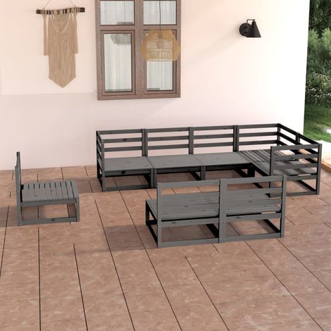 8-tlg. Garten-Lounge-Set Grau Massivholz Kiefer vidaXL