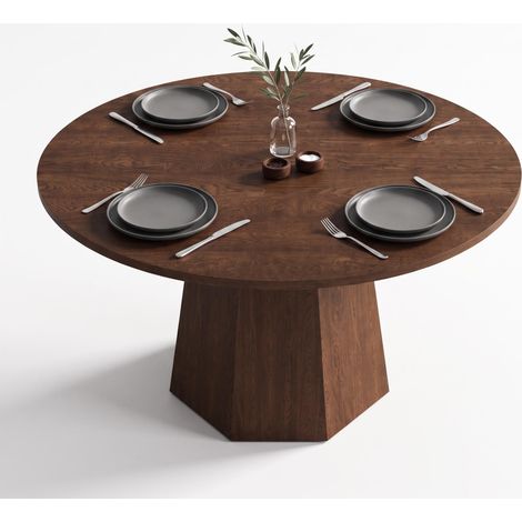 FurnitureR Round Dining Table, Dark Wood Effect MDF Top for 4 to 6 People, Freestanding Kitchen and Living Room Furniture, 120 × 120 × 75 cm (1/5)