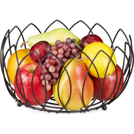 Relaxdays Cestino Portafrutta, Cesto Centrotavola Decorativo, Fruttiera Rotonda in Filo di Metallo, HxD: 13x27 cm, Nero, Ferro, 1 pz (1/5)