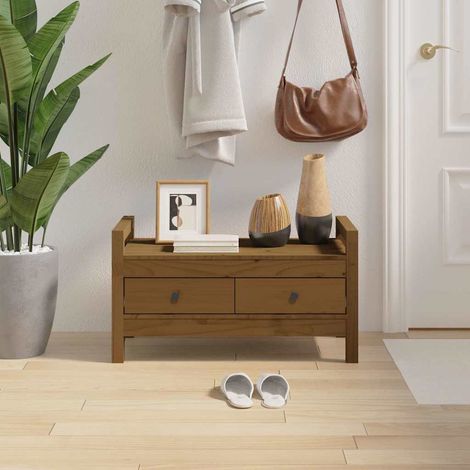vidaXL Banco de recibidor madera maciza pino marrón miel 80x40x43 cm (1/5)