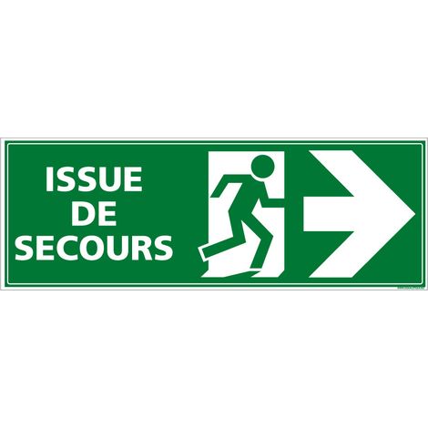 Signaletique.Biz France – Panneau de sécurité issue de secours flèche droite ISO 7010 E001 – Autocollant 210x75 mm – Conformité NF EN ISO 7010 – Made in France
