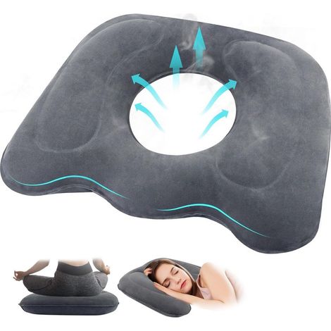 Cojín ortopédico, cojín de asiento inflable, cojín ergonómico para aliviar las hemorroides y el dolor de coxis posparto (gris) (1/5)