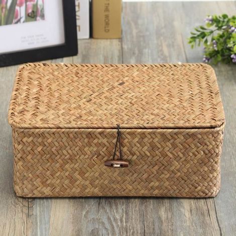 TEMPSA Aufbewahrungsbox aus Naturweide – 26x16x9 cm – Umweltfreundlich, faltbar mit Deckel – Mehrfarbiger Wäschekorb