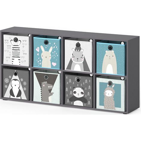 Libreria bambini Scutum, Grigio, 143 x 72 cm con 8 scatole pieghevoli, Vicco