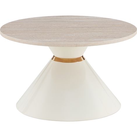 Lot de 2 tables basses gigognes effet travertin avec plateaux en mélaminé et structure conique en métal crème et accents dorés, CHICFURN (1/5)