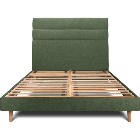 Lit 135x190cm avec tête de lit lignes tissu et sommier kit vert - Hauteur totale : 29cm (1/5)