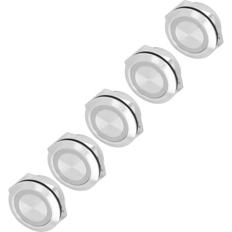 5 Stück Momenttaster aus Metall, automatische Rückstellung, ultradünn, wasserdicht mit LED, 22 mm, AC 220 V, blau (1/5)