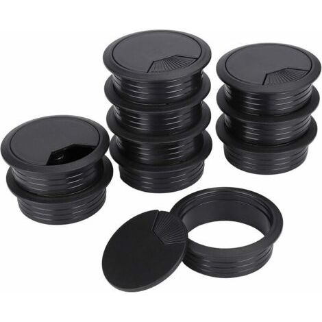 Lot de 10 passe-câbles de bureau en plastique pour bureau et bureau Noir 60 mm,- (1/4)