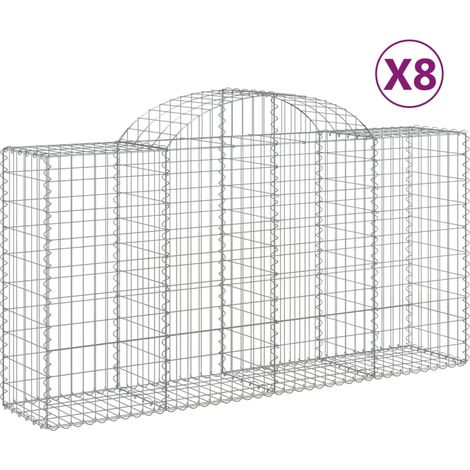 Set 8 cestini per gabbioni recinzione a gabbia muro di contenimento ad arco 200 x 50 x 100/120 cm ferro zincato Argento 020041169