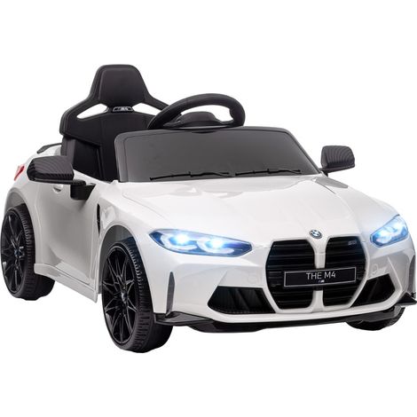 BMW M4 Kinder-Elektroauto, 12-V-Spielfahrzeug mit Elternfernbedienung sowie Licht- und Soundeffekten, Kunststoff, für Kinder von 3–5 Jahren, Weiß (1/5)