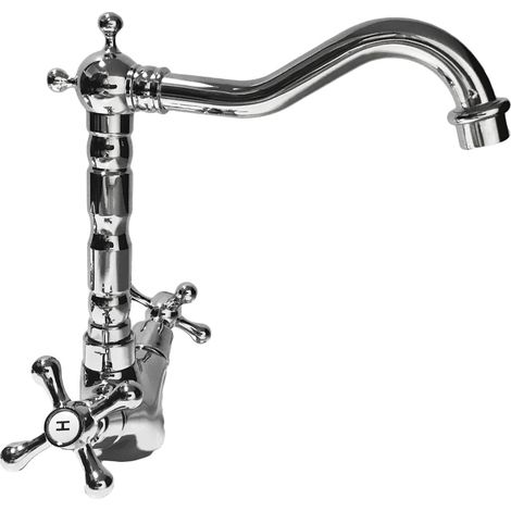 Bagnoclic – Robinet mélangeur rétro lavabo bec pivotant – Hauteur 26,5 cm – Saillie 20,5 cm – Sortie d'eau 18 cm – Pour salle de bain et cuisine (1/4)