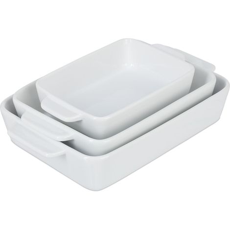 Relaxdays Auflaufform 3er Set, Keramik, 3 Größen, eckig, Lasagne, Gratin, Tiramisu, spülmaschinenfest, Ofenform, weiß