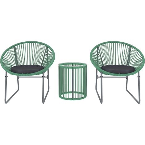 Gartenmöbelset für den Außenbereich, 3-teilig, 2 Stühle, 1 Glastisch - Grün