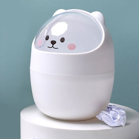 Poubelle de bureau mignonne avec couvercle amovible - Grande ouverture, design compact et blanc (1/5)