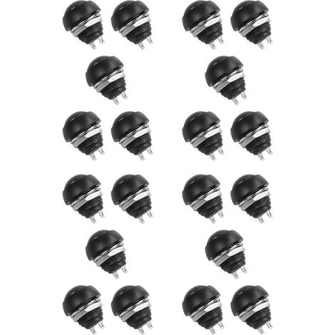 Lot de 20 boutons-poussoirs ronds SPST M4 12 mm étanches, momentanés, marche/arrêt, noirs (1/5)