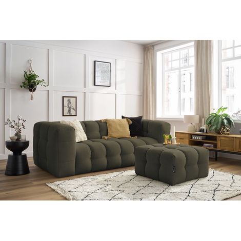 BOBOCHIC - Canapé droit convertible ouverture express 3 places CLOUD tissu lisse avec pouf   Vert