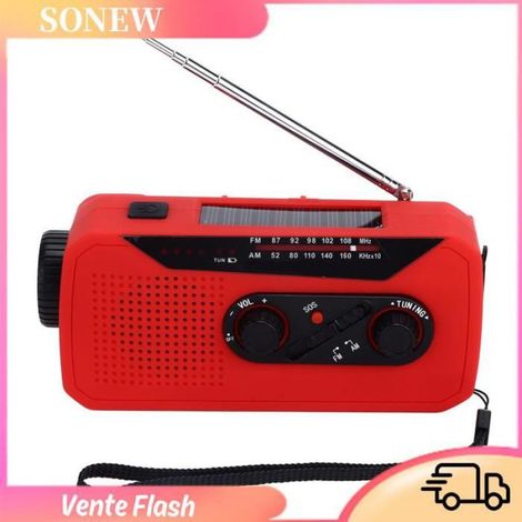 Sonew Radio solaire d'éclairage Radio d'Urgence Radio Solaire Génération d'Énergie à luminaire horloge Version européenne rouge (1/5)