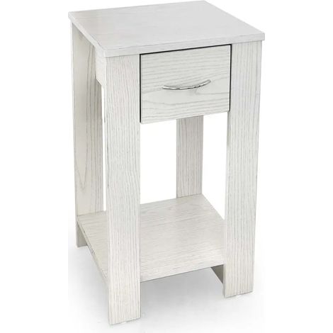 Commode en bois blanc effet bois 35 x 34 x 60 cm avec tiroir et espace de rangement ouvert