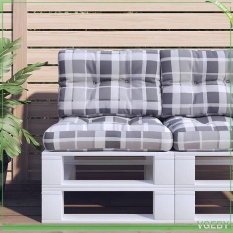 360549 Coussin de palette motif à carreaux gris 50x40x12 cm tissu (1/5)