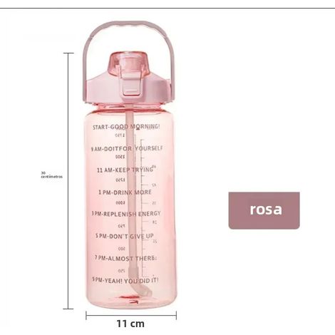 Gourde de sport rose avec bouchon à paille, grande capacité de 2 litres, portable (1/5)