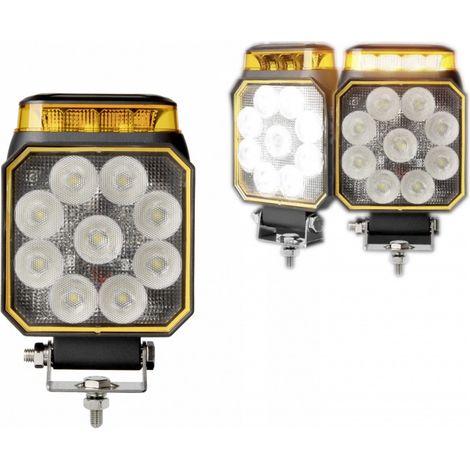Phare LED à diodes 14W — lumière blanche + flash d'alerte orange, 12V–24V