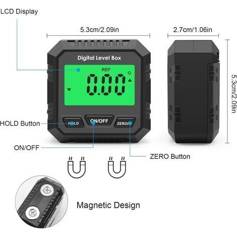 Digitaler Winkelmesser und Neigungsmesser, geeignet für die Holz-, Bau- und Automobilindustrie, ausgestattet mit einem LCD-Bildschirm und magnetischer Hintergrundbeleuchtung. (1/3)