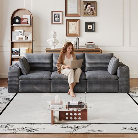 Canapé - Cloud - 260 cm - Coussins inclus - Velours côtelé - Gris foncé (1/5)