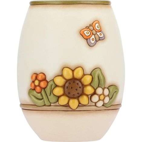 THUN - C2293H90 Linea Country - Vaso Fiori da Interno, Ceramica, Bianco con Fiori Multicolore e Farfalla, Grande 20.1 x 21.7 x 26.2 cm (1/3)