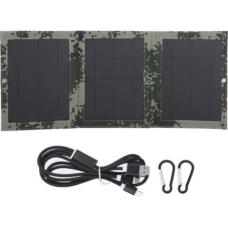 Panneau solaire monocristallin 21W pliable avec chargeur USB double pour activités extérieures, couleur camouflage. (1/5)