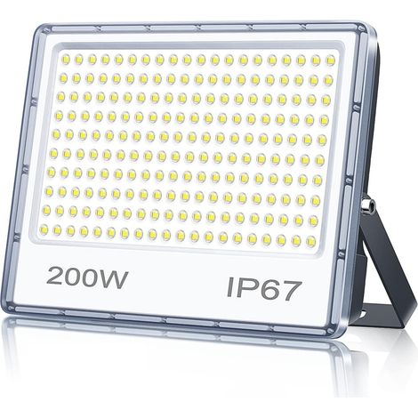 Projecteur LED Exterieur 200W, 20000LM Spot LED Extérieur Avec Transformateur, IP67 Imperméable 7000K Blanc Froid Pour Terrasse Jardin Stade Usine Garage