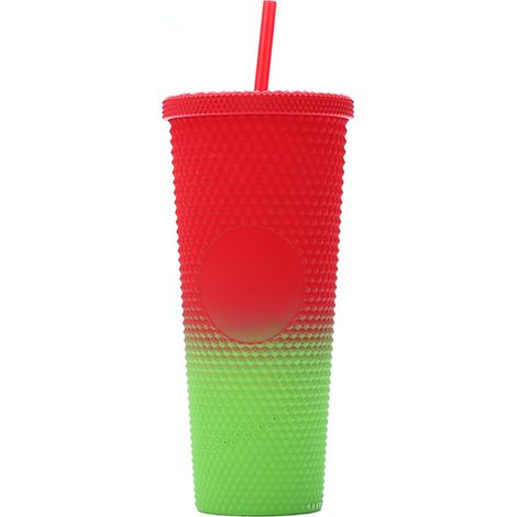 Großer 710-ml-/24-oz-Wasserbecher, wiederverwendbarer, mattierter Kunststoffbecher mit Noppen, auslaufsicherem Deckel mit breiter Öffnung und Strohhalm (1/5)