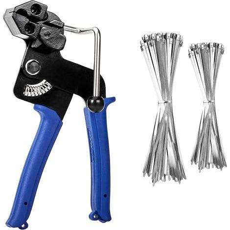 200 Pieces Stainless Steel Clamp Kit with Clamp, Self-Locking Cable Clamp, Carbon Steel Clamp for Industry and Agriculture, 0.5 x 300 mm, Blue