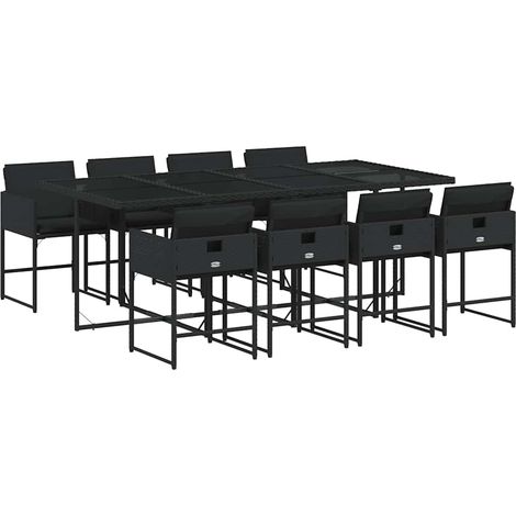 Maison Exclusive - 9-tlg. Garten-Essgruppe mit Kissen Schwarz Pol
