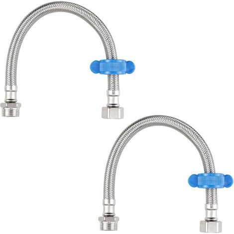 Lot de 2 rallonges flexibles, raccord mâle 1/2" BSP vers femelle 1/2" BSP, en acier inoxydable tressé pour robinetterie de robinetterie de toilettes (1/4)