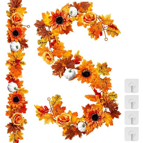 Lot de 2 guirlandes d'automne avec feuilles d'érable, citrouilles et tournesols (1/5)