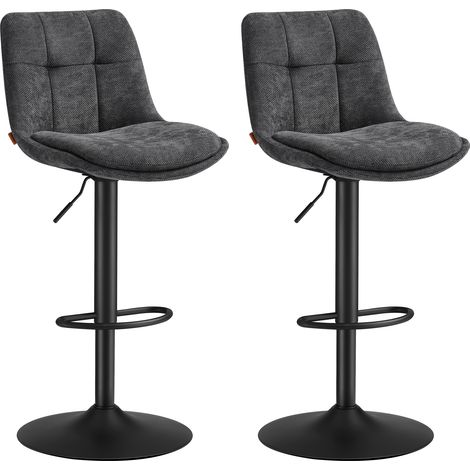 Vasagle – Tabouret de bar pivotant réglable – Lot de 2 – Hauteur assise 65-85,5 cm – Structure acier noir – Repose-pieds et dossier ergonomiques